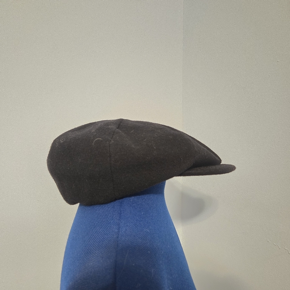 Deadstock Black Melton Wool Newsboy Cap